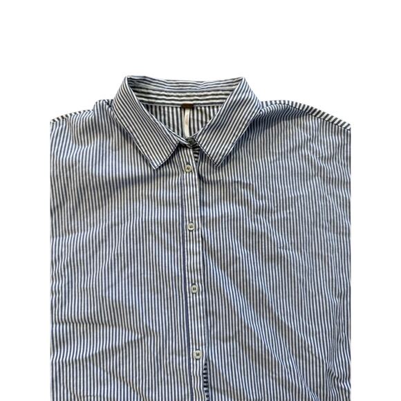 Free People Lakehouse Blue White Striped Striped Button Down Shirt Womens Medium - Picture 3 of 7
